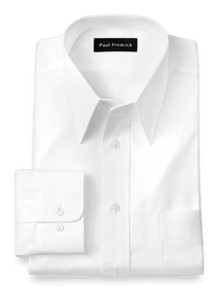 Pure Cotton Pinpoint Solid Color Edge-stitched Straight Collar Dress Shirt - White