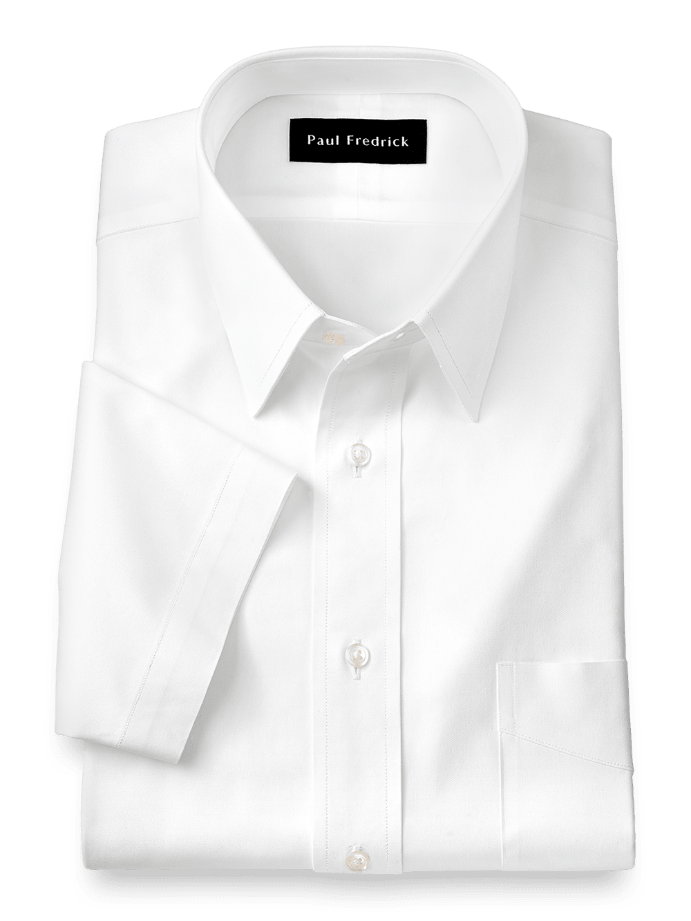 Product Image of Pure Cotton Pinpoint Solid Color Straight Collar Short Sleeve Dress Shirt-White