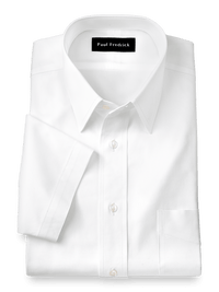 Pure Cotton Pinpoint Solid Color Straight Collar Short Sleeve Dress Shirt - White