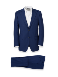 Wool Stretch Bengaline Single Breasted Peak Lapel Suit - Blue