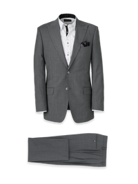 Wool Stretch Bengaline Single Breasted Peak Lapel Suit - Grey