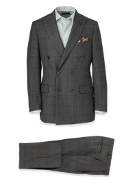 Wool Plaid Double Breasted Peak Lapel Suit - Charcoal