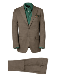 Wool Stretch Micro Check Single Breasted Peak Lapel Suit - Light Brown