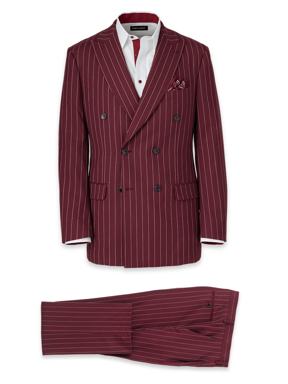 Product Image of Wool Stretch Stripe Double Breasted Peak Lapel Suit-0