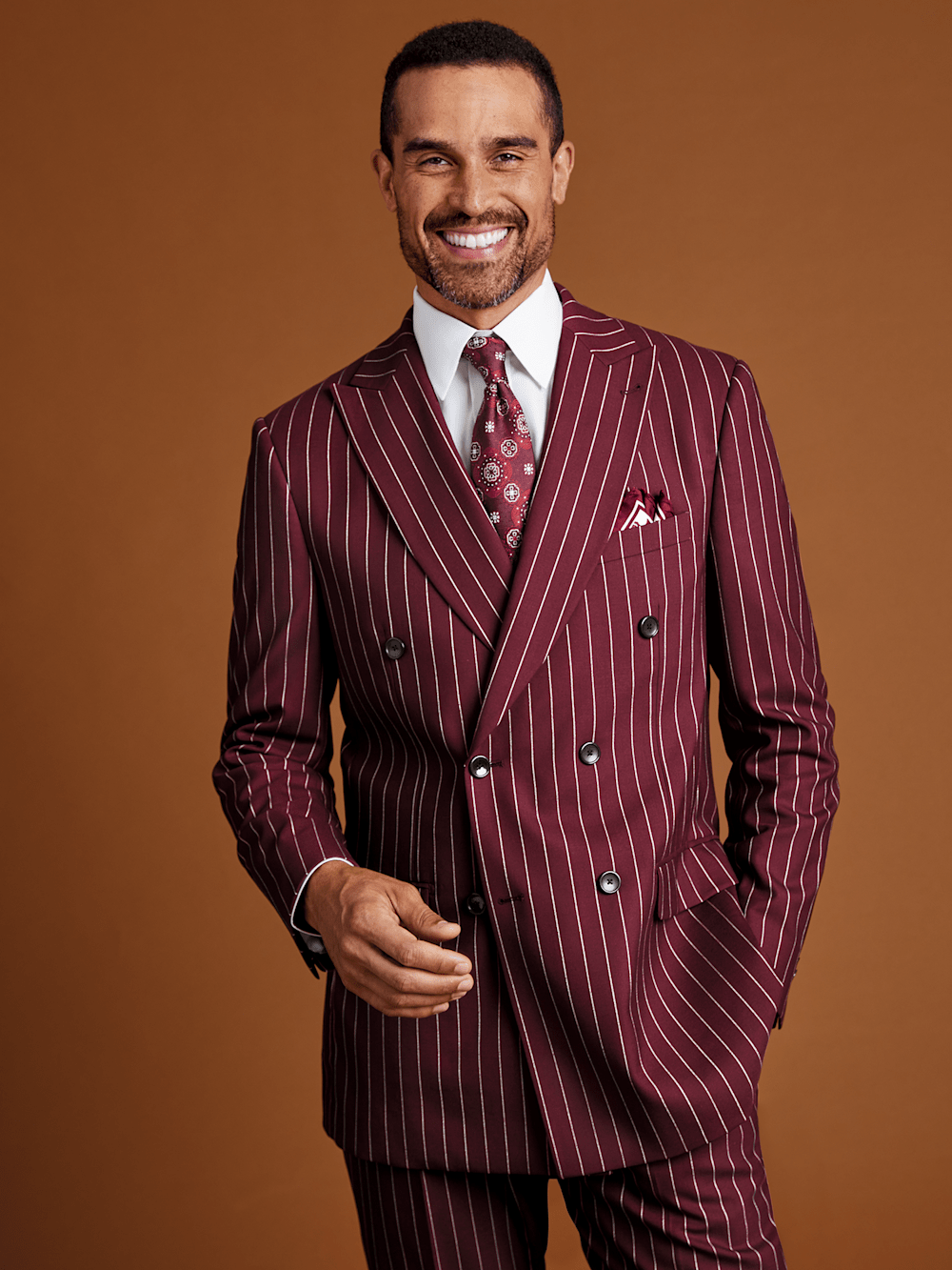 Alternate Image of Wool Stretch Stripe Double Breasted Peak Lapel Suit-9