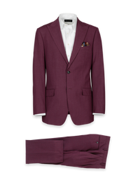 Wool Stretch Bengaline Single Breasted Peak Lapel Suit - Plum