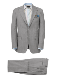 Wool Stretch Bengaline Single Breasted Peak Lapel Suit - Light Grey