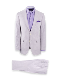 Cotton Stretch Stripe Seersucker Notch Lapel Suit - Purple/white