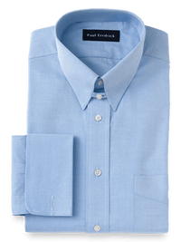 Superfine Egyptian Cotton Solid Color Button Tab Collar French Cuff Dress Shirt - Blue