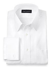 Superfine Egyptian Cotton Solid Color Straight Collar French Cuff Dress Shirt - White