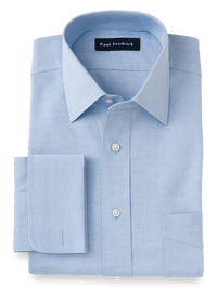 Pure Cotton Pinpoint Solid Color Spread Collar French Cuff Dress Shirt - Blue
