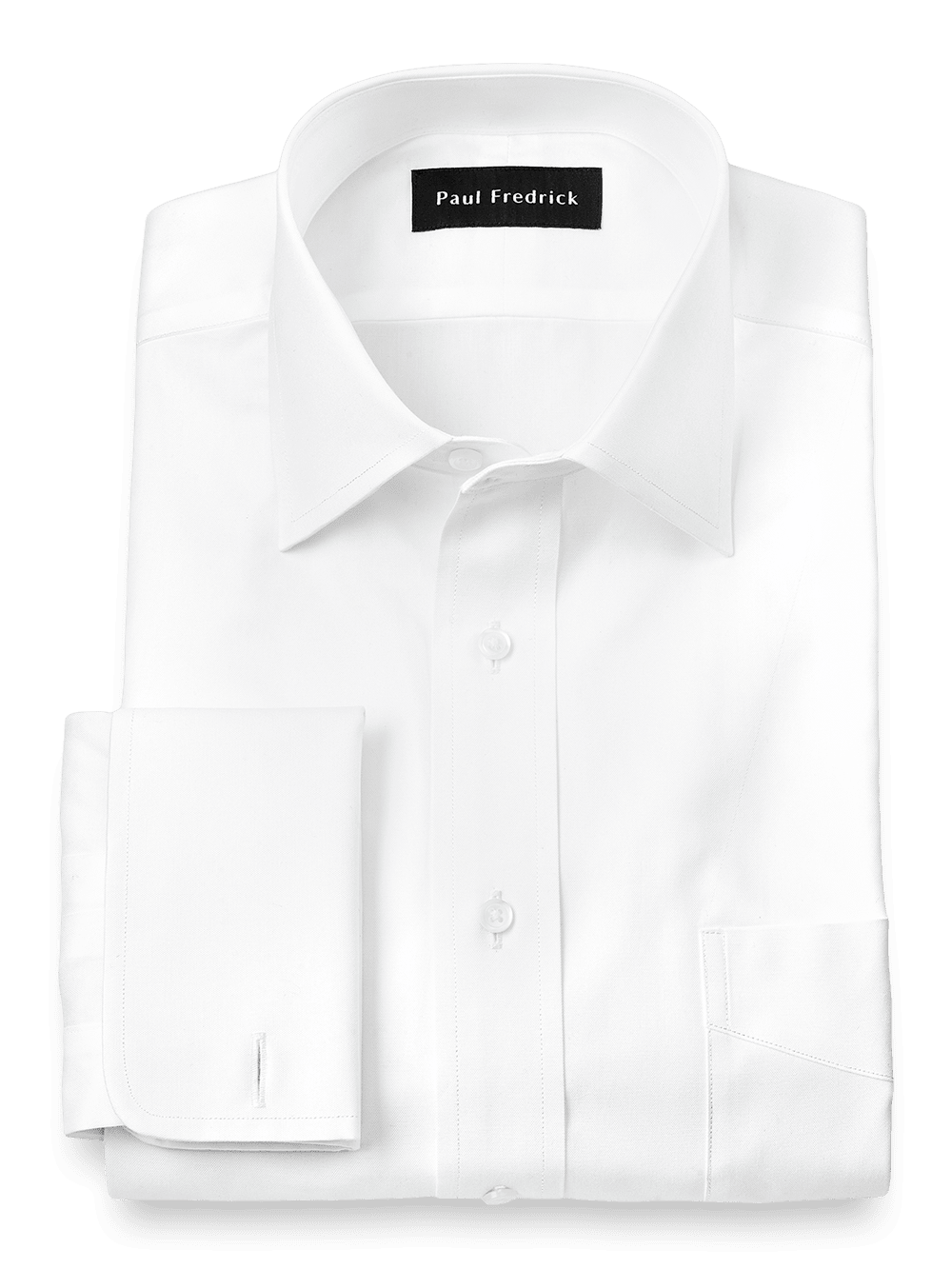 Product Image of Pure Cotton Pinpoint Solid Color Spread Collar French Cuff Dress Shirt-White