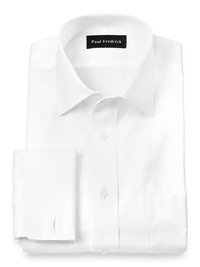 Pure Cotton Pinpoint Solid Color Spread Collar French Cuff Dress Shirt - White