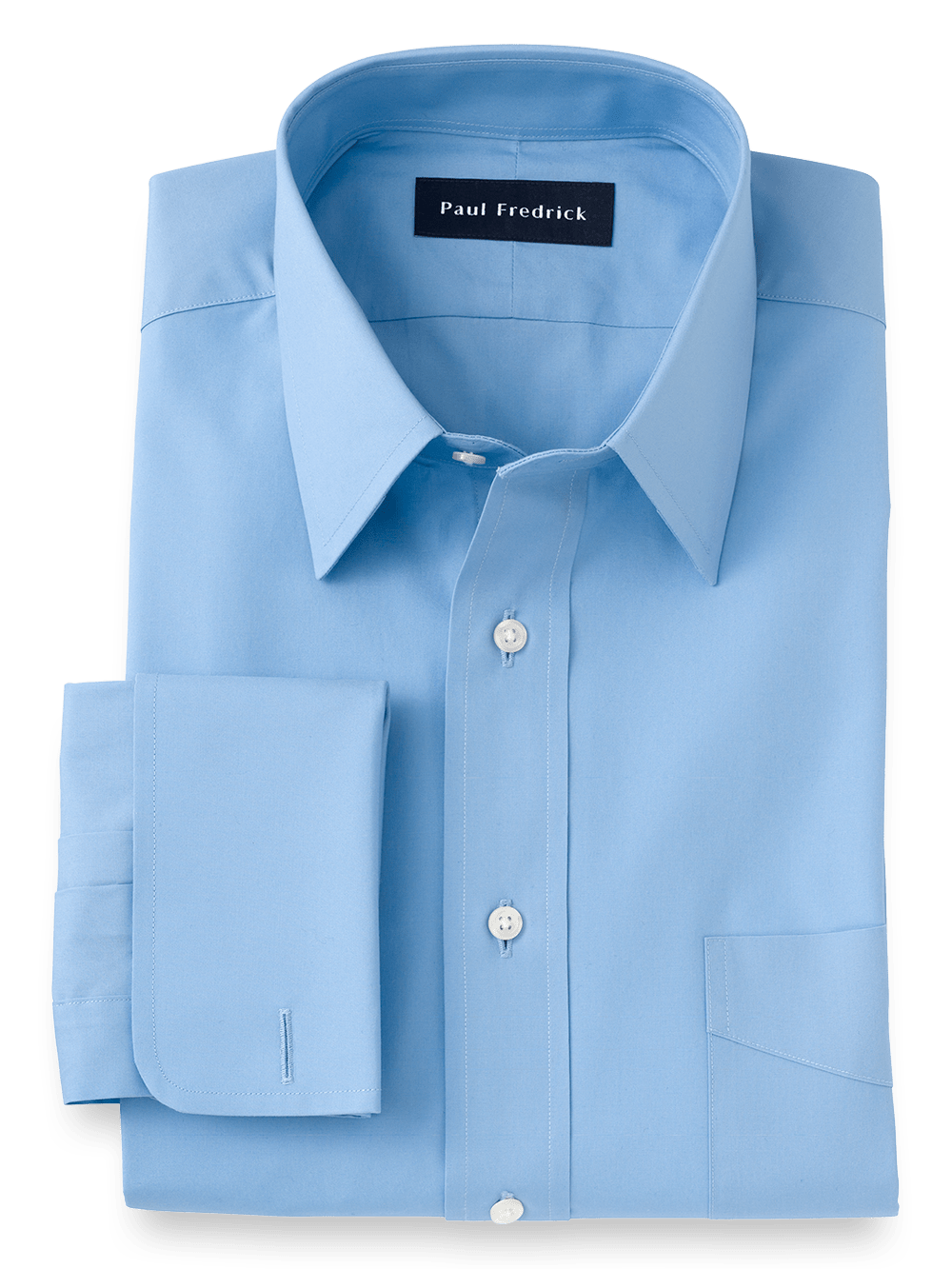 Product Image of Pure Cotton Broadcloth Solid Color Straight Collar French Cuff Dress Shirt-Blue