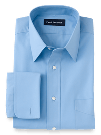 Pure Cotton Broadcloth Solid Color Straight Collar French Cuff Dress Shirt - Blue