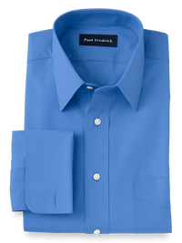 Pure Cotton Broadcloth Solid Color Straight Collar French Cuff Dress Shirt - French Blue
