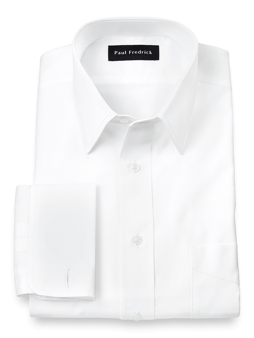 Product Image of Pure Cotton Broadcloth Solid Color Straight Collar French Cuff Dress Shirt-White