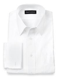Pure Cotton Broadcloth Solid Color Straight Collar French Cuff Dress Shirt - White