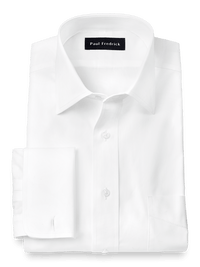 Pure Cotton Broadcloth Solid Color Spread Collar French Cuff Dress Shirt - White