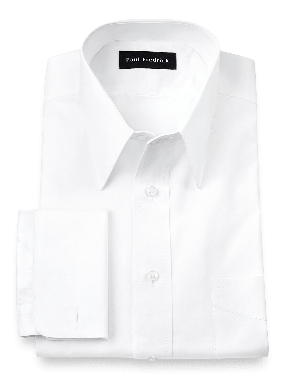 Product Image of Pure Cotton Broadcloth Edge-stitched Straight Collar French Cuff Dress Shirt-White