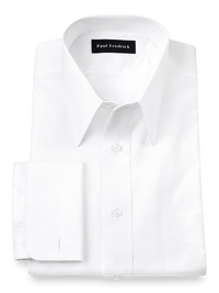 Pure Cotton Broadcloth Edge-stitched Straight Collar French Cuff Dress Shirt - White