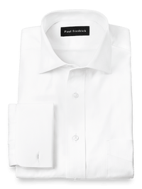 Pure Cotton Broadcloth Solid Color Cutaway Spread Collar French Cuff Dress Shirt� - White
