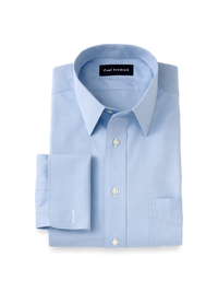 Non-Iron Cotton Pinpoint Solid Point Collar French Cuff Dress Shirt - Blue