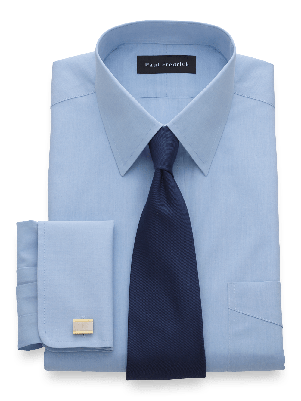 Product Image of Non-iron Cotton Broadcloth Solid Color Straight Collar French Cuff Dress Shirt-Blue