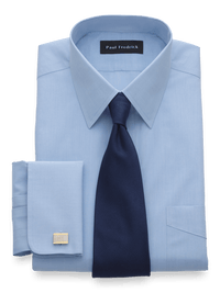 Non-Iron Cotton Broadcloth Straight Collar French Cuff Dress Shirt - Blue