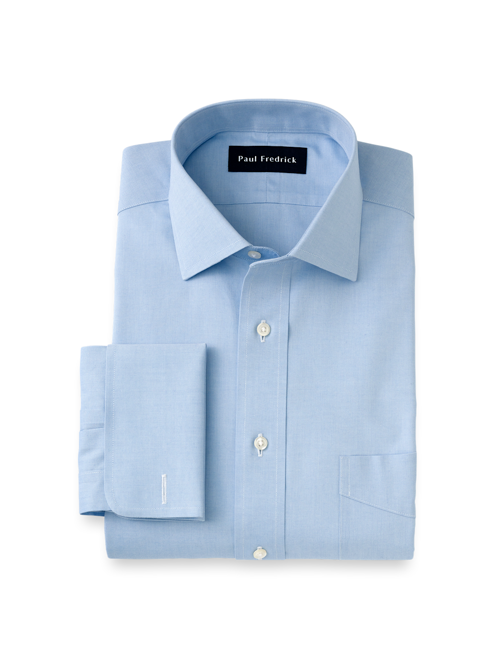 Product Image of Non-iron Cotton Pinpoint Solid Spread Collar French Cuff Dress Shirt-Blue