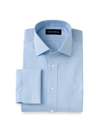 Non-Iron Cotton Pinpoint Solid Spread Collar French Cuff Dress Shirt - Blue