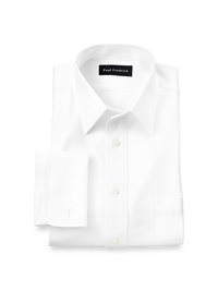 Non-Iron Cotton Herringbone Point Collar French Cuff Dress Shirt - White