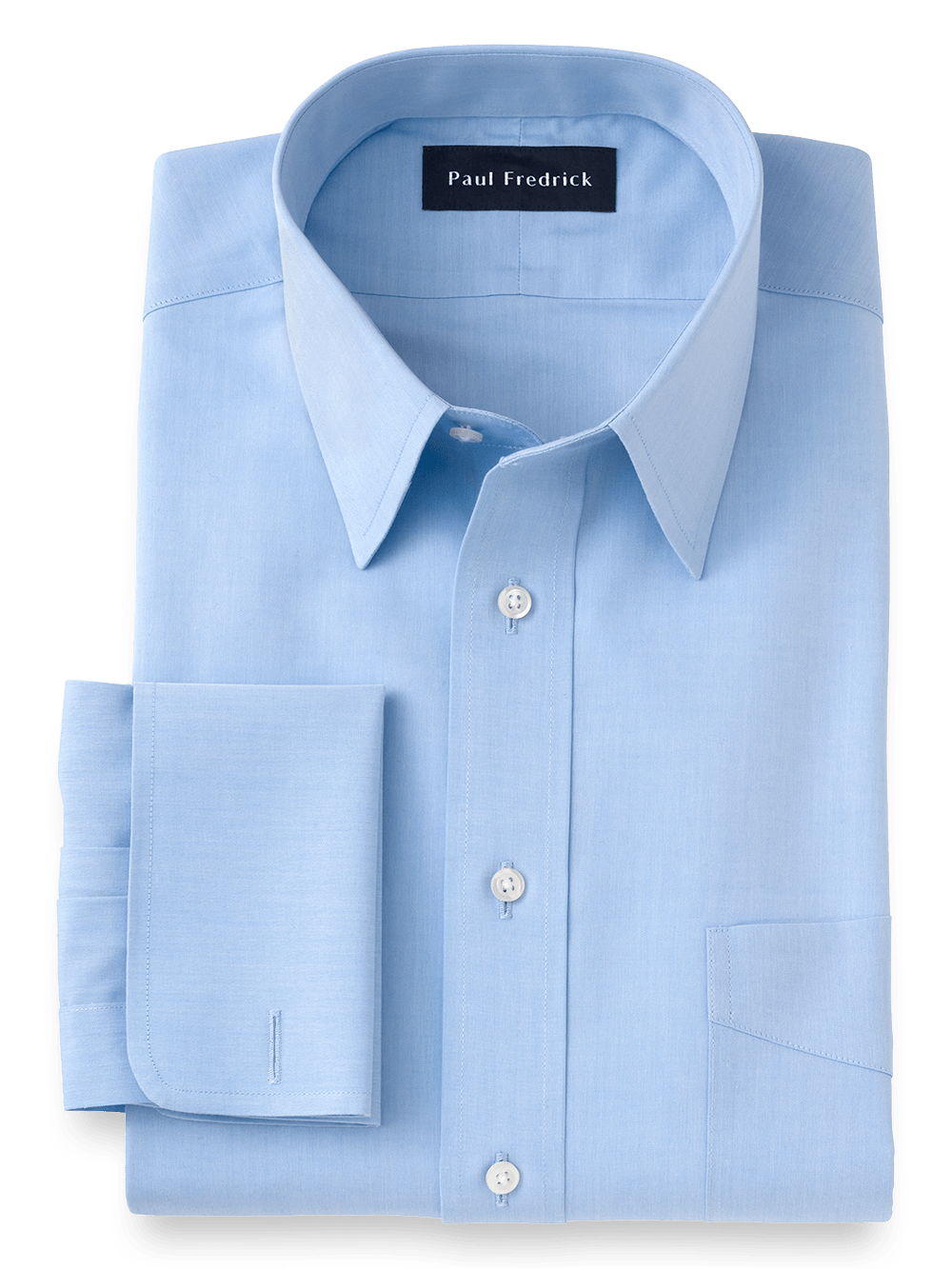 Product Image of Supima Non-iron Cotton Solid Color Straight Collar French Cuff Dress Shirt-Blue