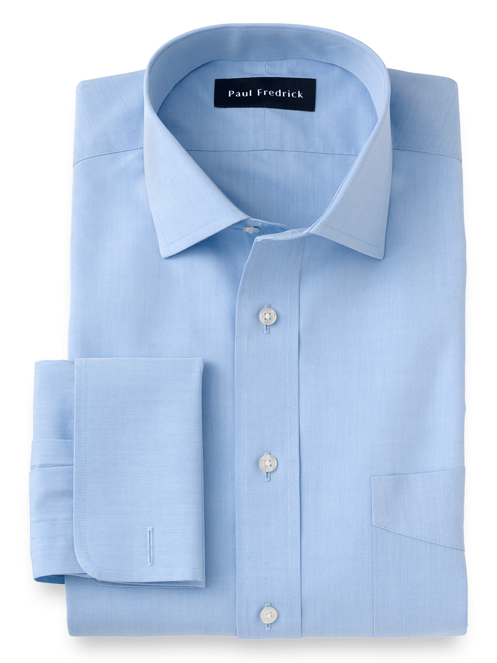 Product Image of Supima Non-iron Cotton Solid Color Spread Collar French Cuff Dress Shirt-Blue