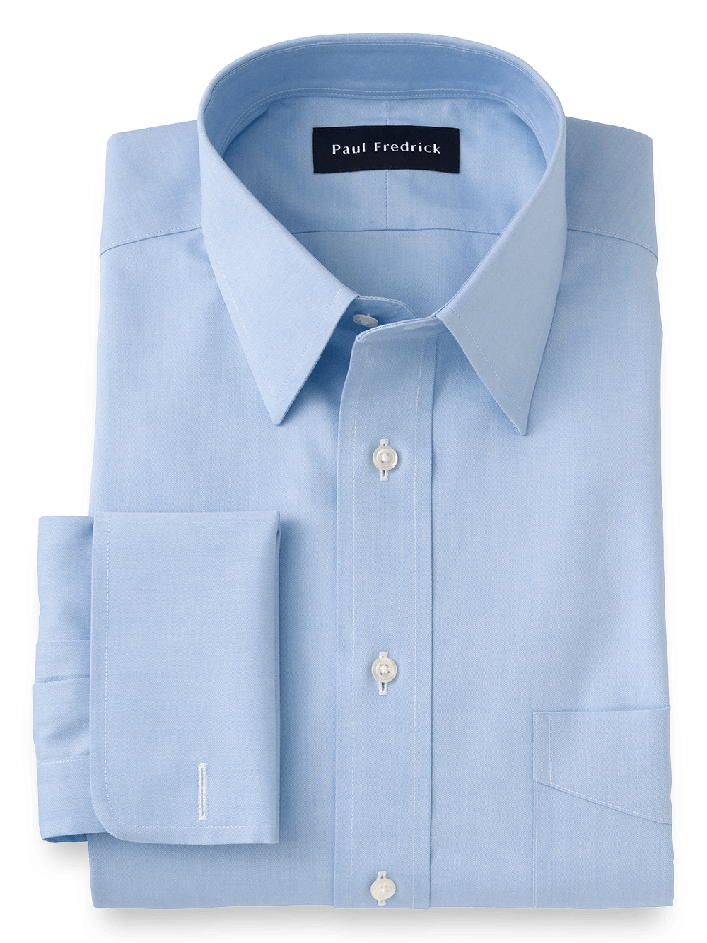 Product Image of Impeccable Non-iron Cotton Pinpoint Straight Collar French Cuff Dress Shirt-Blue