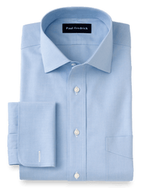 Impeccable Non-Iron Cotton Pinpoint Spread Collar French Cuff Dress Shirt - Blue