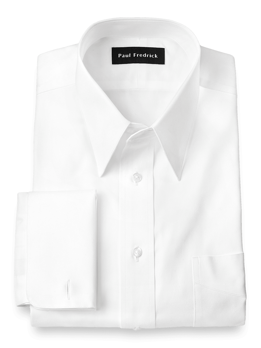 Product Image of Pure Cotton Pinpoint Edge-stitched Straight Collar French Cuff Dress Shirt-White