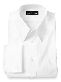 Pure Cotton Pinpoint Edge-stitched Straight Collar French Cuff Dress Shirt - White