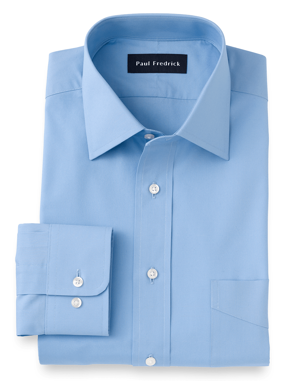 Product Image of Slim Fit Pure Cotton Broadcloth Solid Color Spread Collar Dress Shirt-Blue