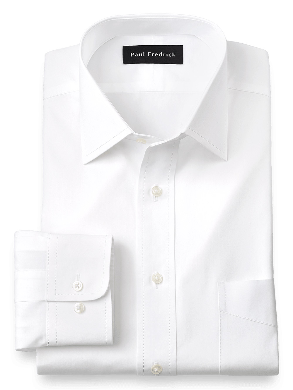 Product Image of Slim Fit Pure Cotton Broadcloth Solid Color Spread Collar Dress Shirt-White