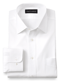 Slim Fit Pure Cotton Broadcloth Solid Color Spread Collar Dress Shirt - White