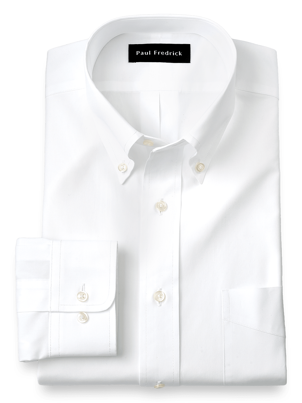 Product Image of Slim Fit Pure Cotton Broadcloth Solid Color Button Down Collar Dress Shirt-White