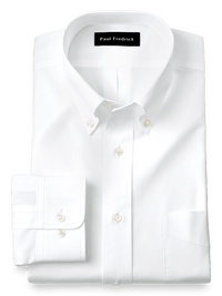 Slim Fit Pure Cotton Broadcloth Solid Color Button Down Collar Dress Shirt - White