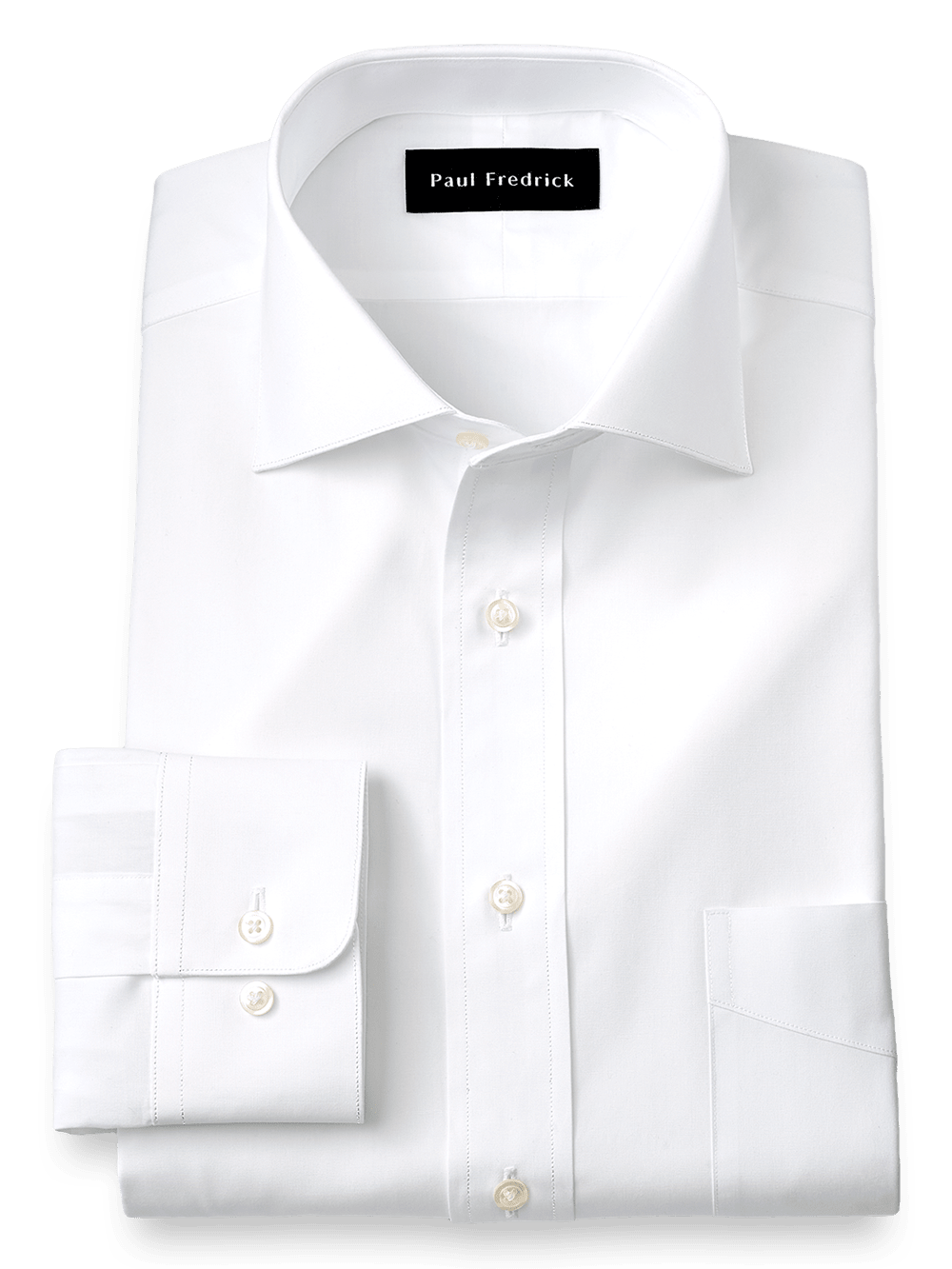 Product Image of Pure Cotton Broadcloth Solid Color Spread Collar Dress Shirt-White