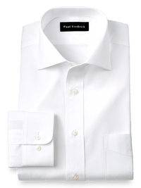 Pure Cotton Broadcloth Solid Color Spread Collar Dress Shirt - White