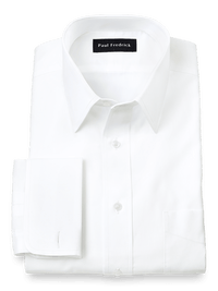 Slim Fit Pure Cotton Broadcloth Straight Collar French Cuff Dress Shirt - White