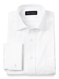 Pure Cotton Broadcloth Spread Collar French Cuff Dress Shirt - White
