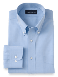 Supima Non-Iron Cotton Solid Color Button Down Collar Dress Shirt - Blue