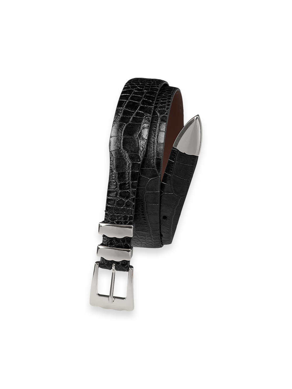 Product Image of Crocodile Embossed With Metal Keeper & Tip Belt-Black