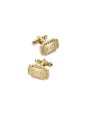 Crystal Border Engravable Cufflinks - Gold